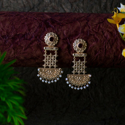 Joban Fashion Women Matte Gold Brass Earrings