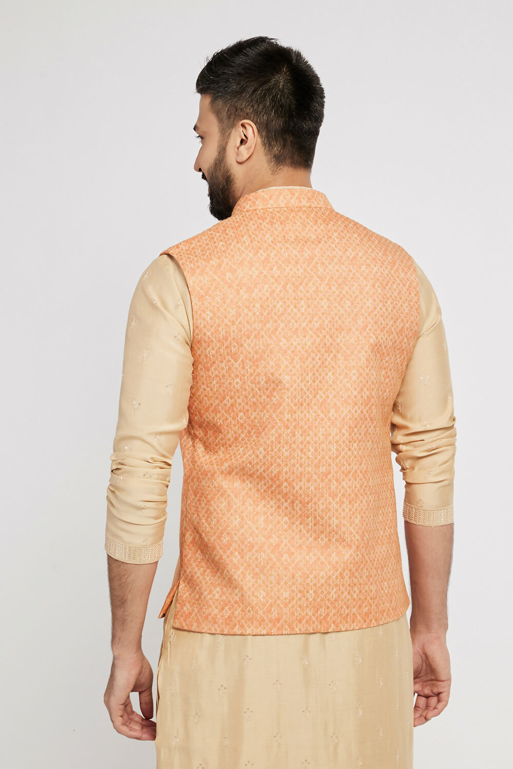 Ethnic India Orange Bundi Men's Jacket Abstract Blended