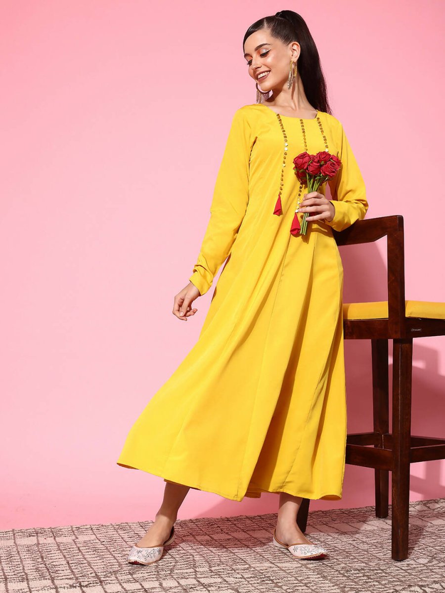 Ahalyaa Women's Traditional wear Ethnic Dress - Mustard