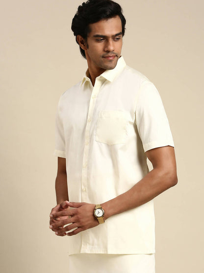 Ramraj Cotton Mens Cotton Cream Colour Half Sleeve Shirt