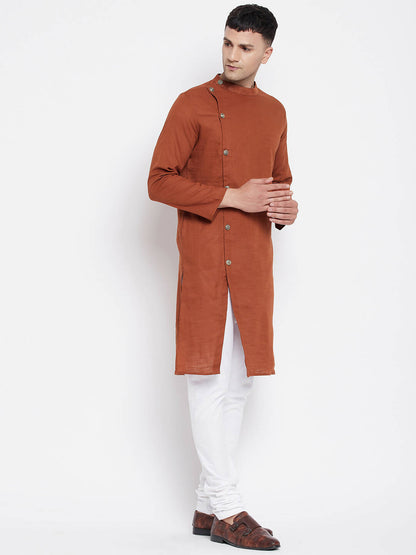 Even Apparels Brown Pure Cotton Men's Sherwani Kurta With Asymetrical Cut