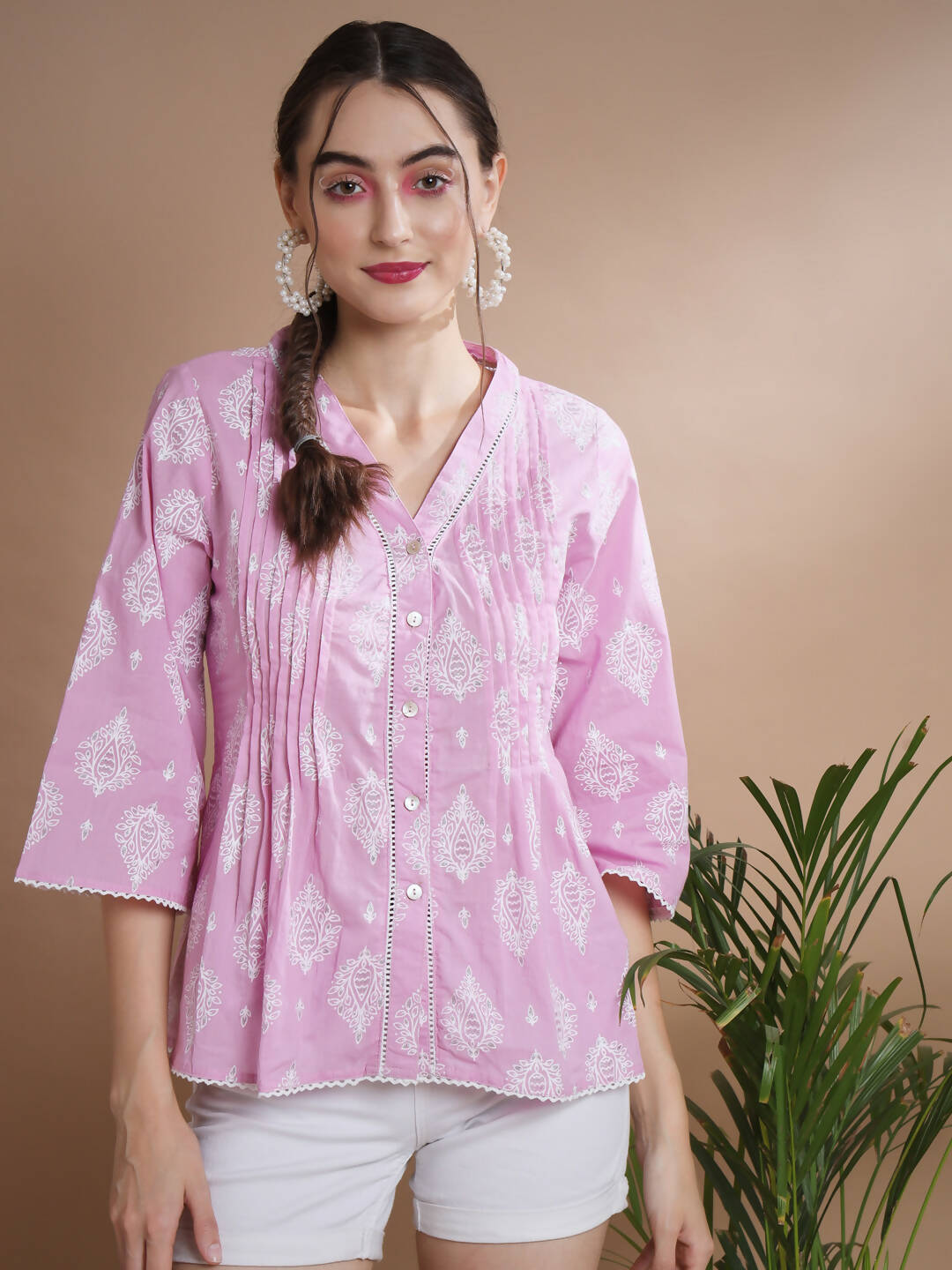Myshka Women's Pink Printed V-Neck Top