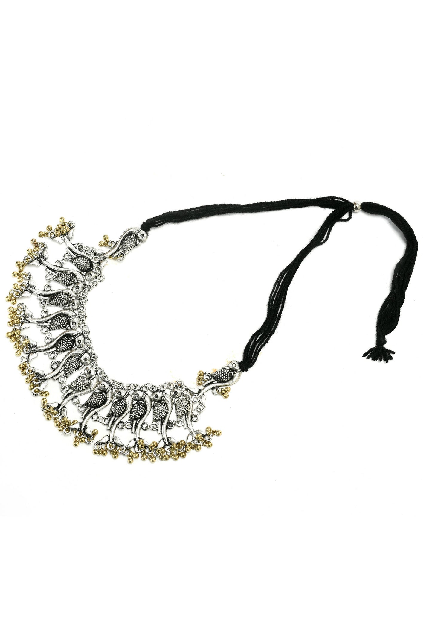 Mominos Fashion Johar Kamal Oxidised Silver-Plated Brass Finish Peacock Choker For Women (Silver/Golden)