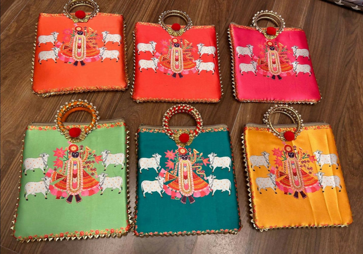 Joban Fashion Bride'S Haldi Wedding Ceremony Print Gift Bags For Wedding & Pooja Ceremony ( Pack Of 6 ) - Multicolor