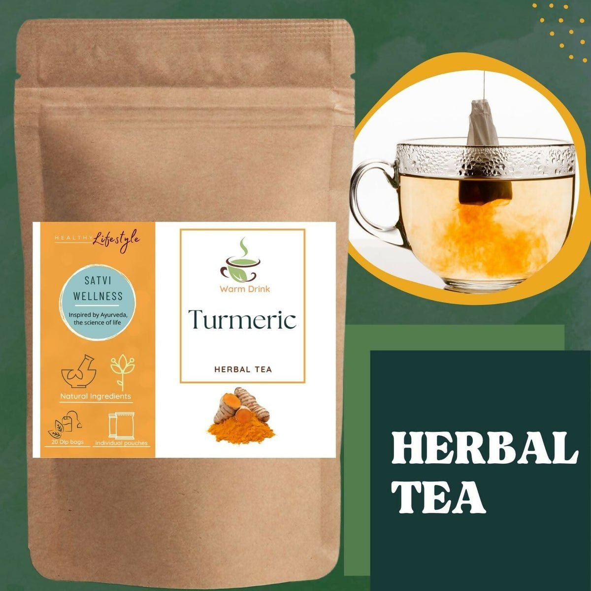 Satvi Wellness Turmeric Tea | Natural Turmeric Tea Bags | Herbal Tea