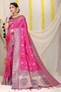Jyoti Fashion Women's Rani Pink Patola Silk Zari Woven Saree with Blouse