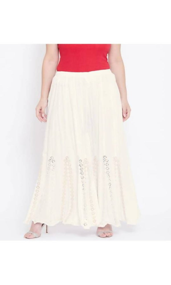 Mominos Fashion Off White Mirror Flower Work Palazzo