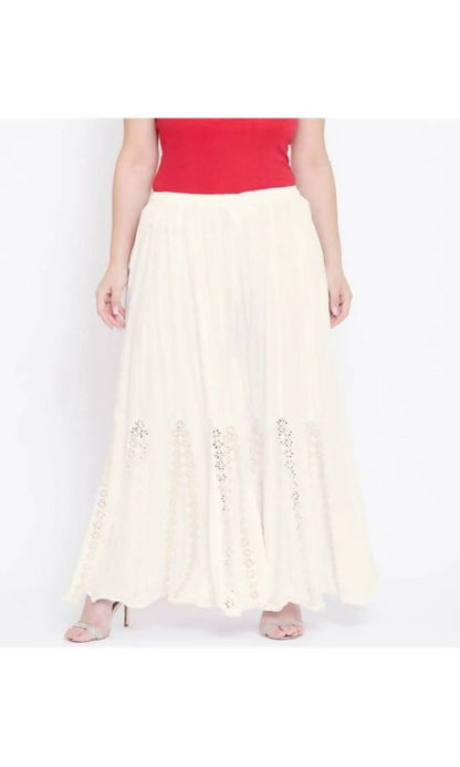 Mominos Fashion Off White Mirror Flower Work Palazzo