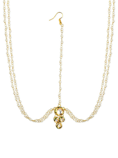 Gold-Polished Kundan Head Jewellery - Ruby Raang