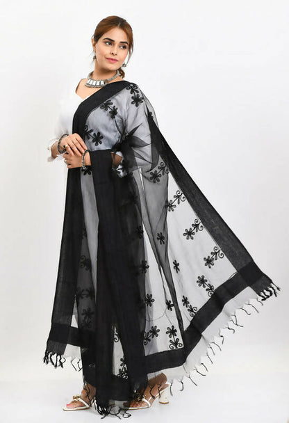 Mominos Fashion Moeza Women's Orgenza All Over Chikan Work Black Dupatta