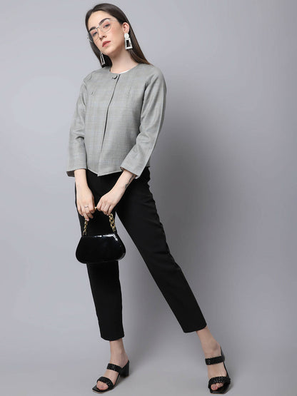Even Apparels Grey Polywool Open Front Statement Women's Jacket (BF662)