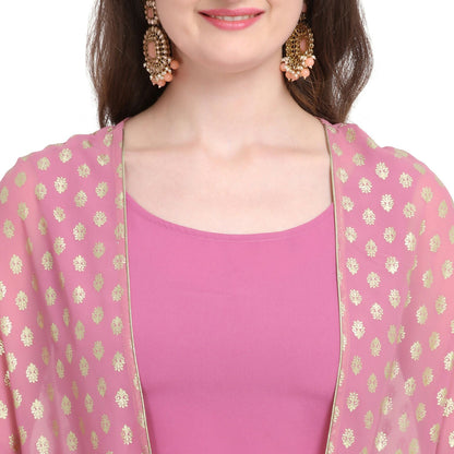 Vamika Crepe Rubber Print Pink Party Wear/Casual Wear/Office Wear Top Plazzo With Shrug