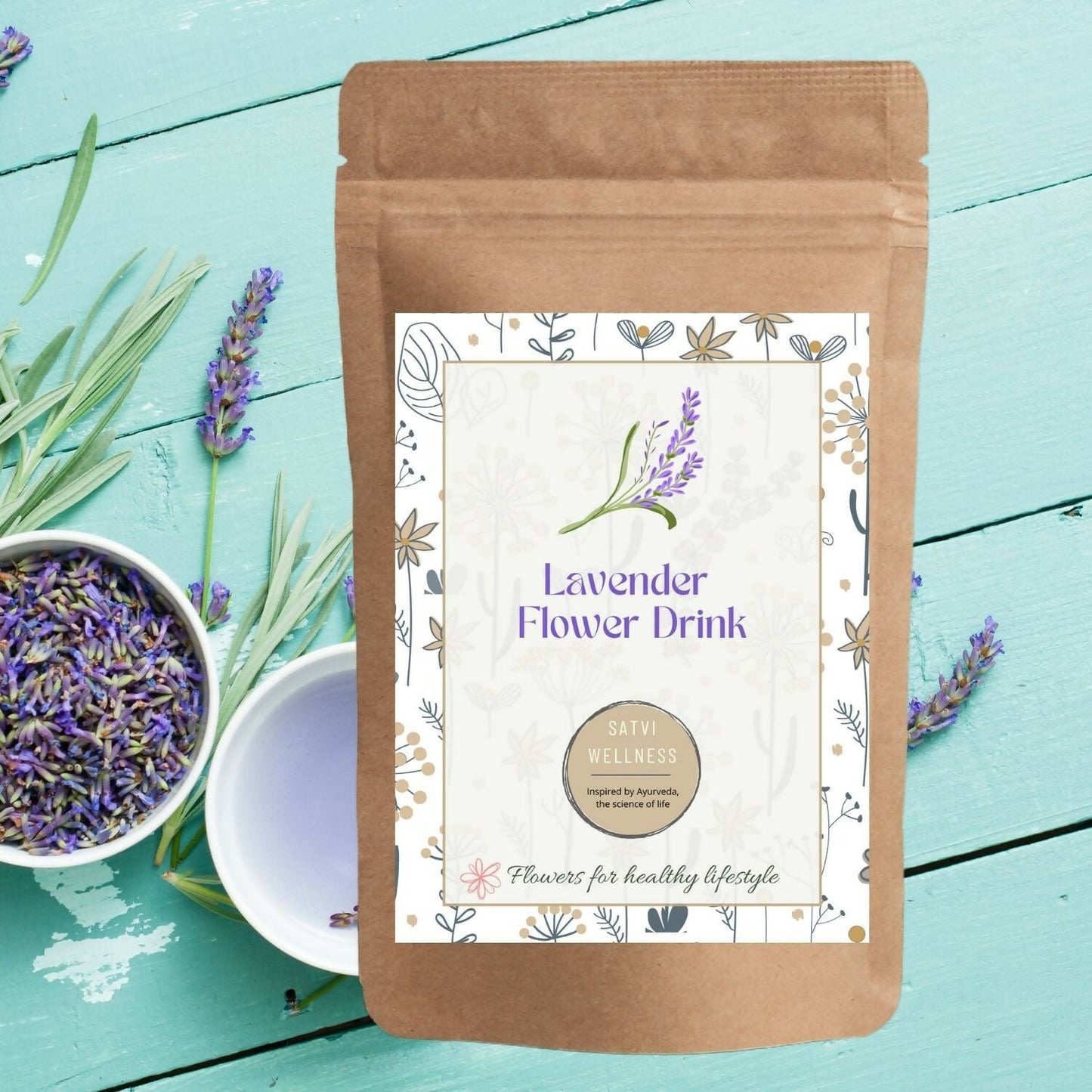 Satvi Wellness Lavender flower Tea | Lavender tea | Lavender flower drink mix  | Herbal Tea
