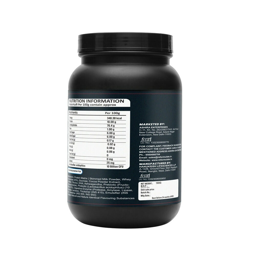 Reformulate Regain I Mass Gainer with Added Pre and Pro Biotics I 364 Energy | 1.5 Creatine - Malai Kulfi
