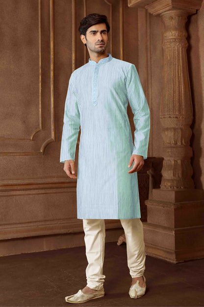 Joban Fashion Sky Blue Art Silk Blend Strips kurta Pyjama