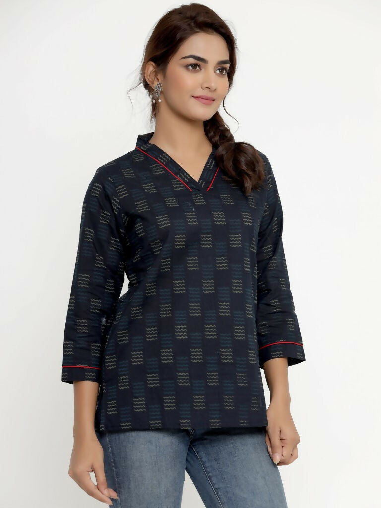 Miravan Women's Blue Printed Indigo Kurti