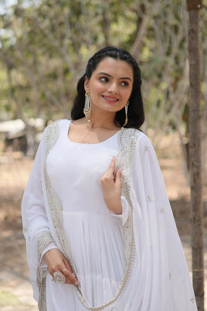Joban Fashion White Georgette Sequence Embroidery Work Kurta Set