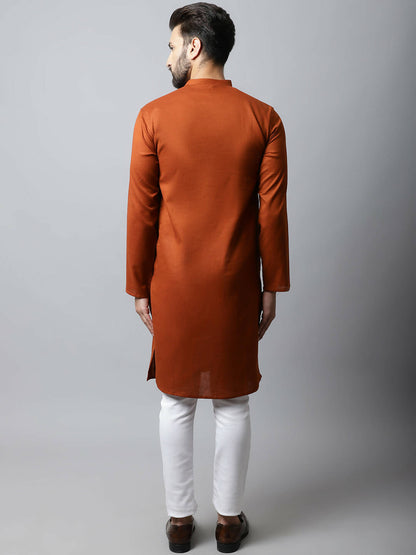 Even Apparels Brown Color Pure Cotton Men's Kurta With Side Placket (SLD1137)