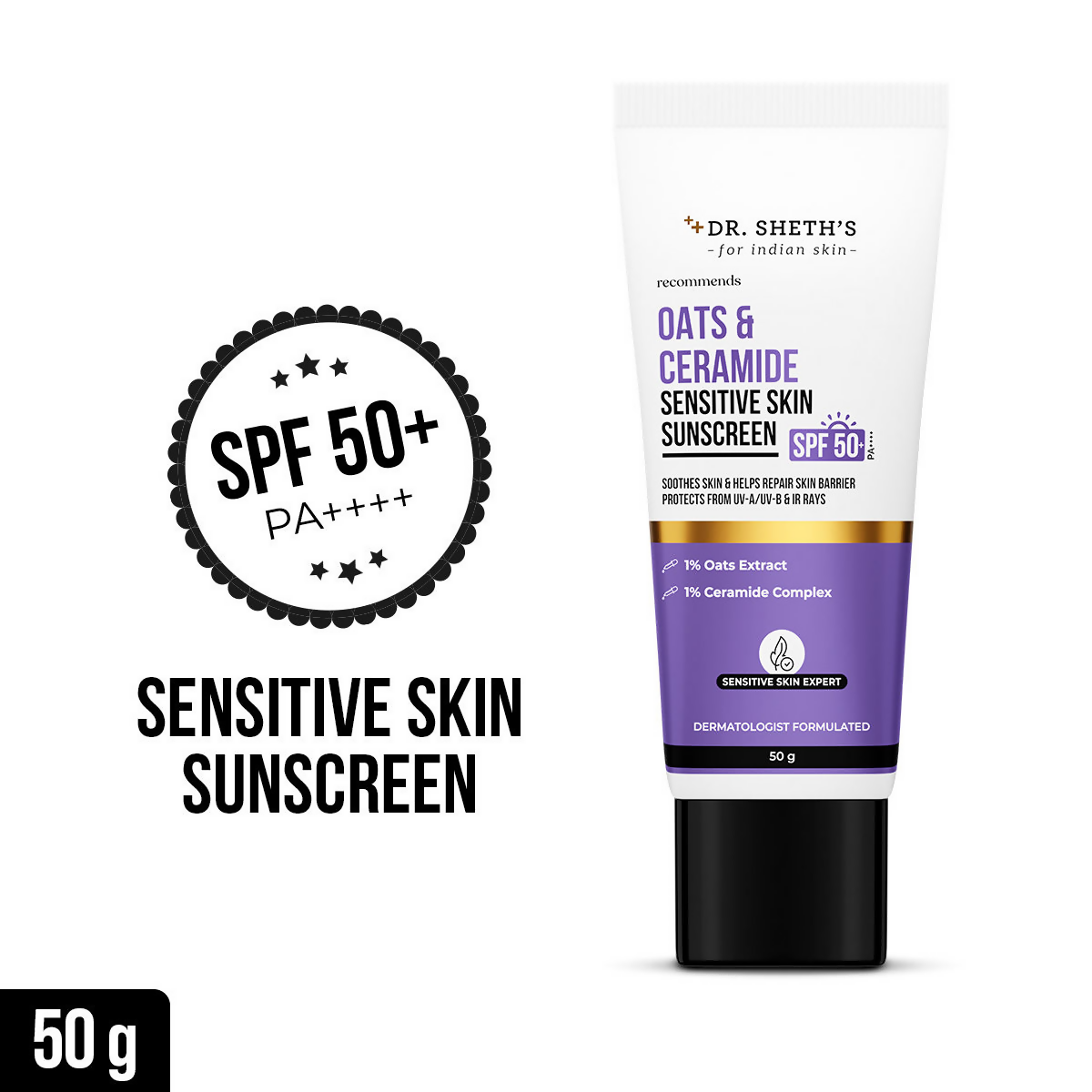 Dr. Sheth's Oats & Ceramide Sensitive Skin Sunscreen SPF50+ PA++++