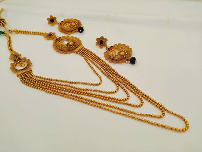 Blue Kemp Layer mugappu Necklace Set