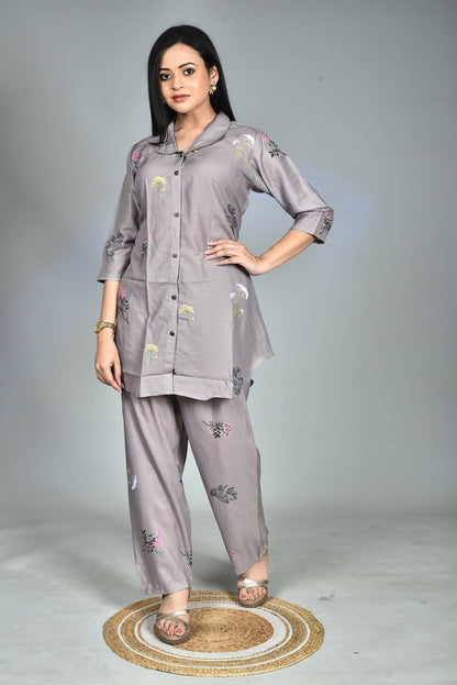 Morchari Digital Print Semi Muslin Co-Ord Set Top & Trouser-Multicolor
