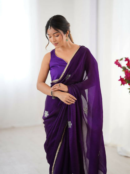 Purple Fendy Designer Beads Moti,Val Sequence Work Saree - Siara
