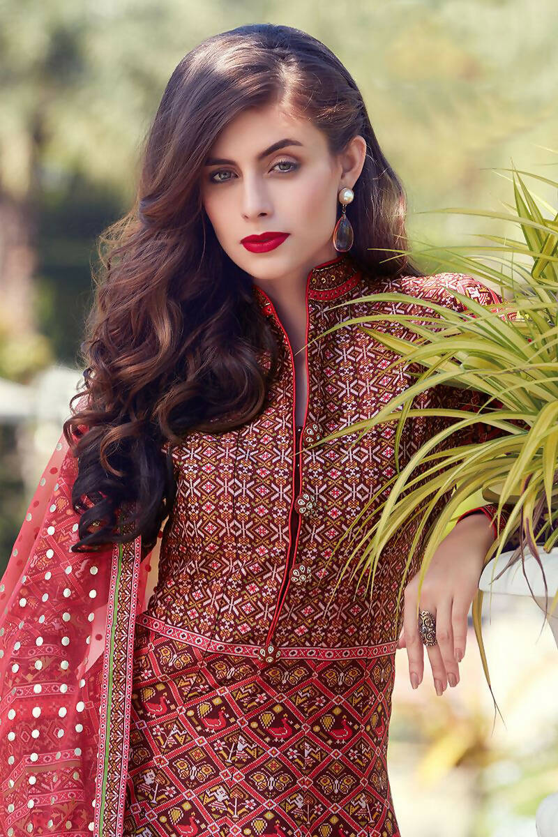 Partywear Designer Red Heavy Soft Killer Silk Salwar Suit - Anbazaar