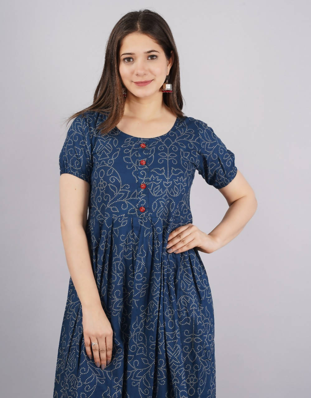 Vamika Blue Cotton Printed Party Wear/Casual Wear Kurti