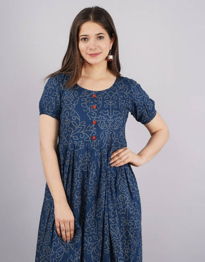 Vamika Blue Cotton Printed Party Wear/Casual Wear Kurti