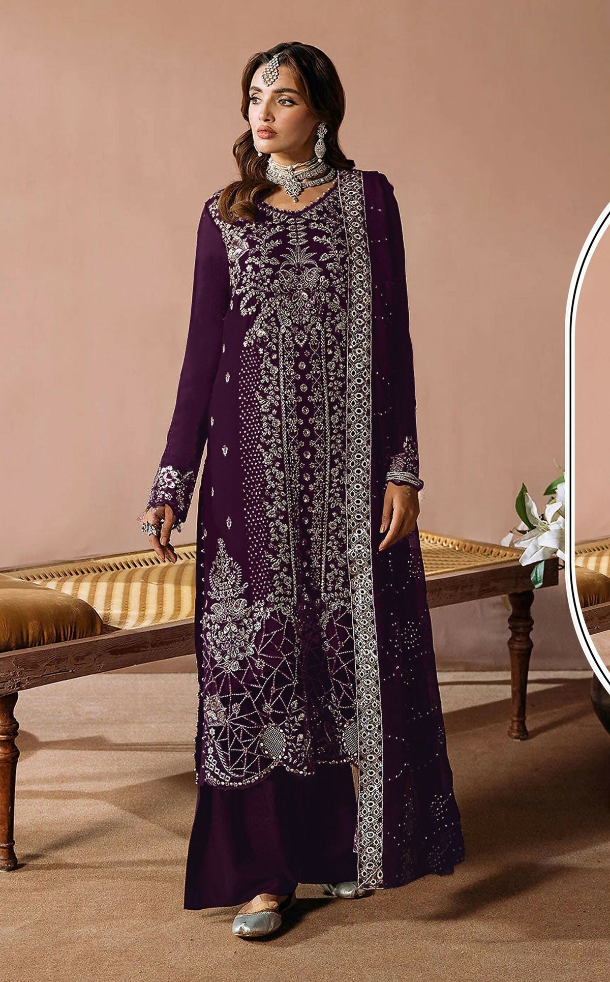 Anaita Purple Velvet Suit with Embroidery Sequence Work