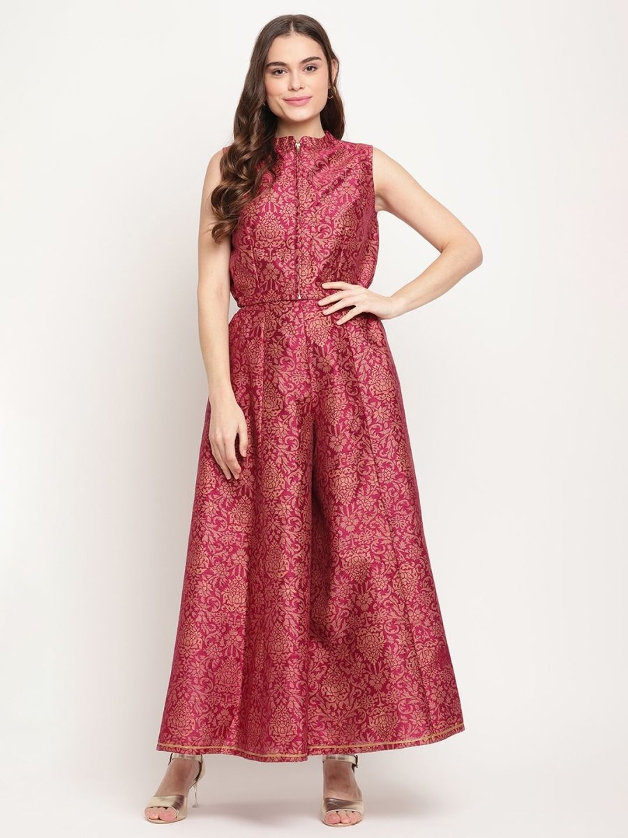 Ahalyaa Women Burgundy Floral Printed Regular Top with Palazzos
