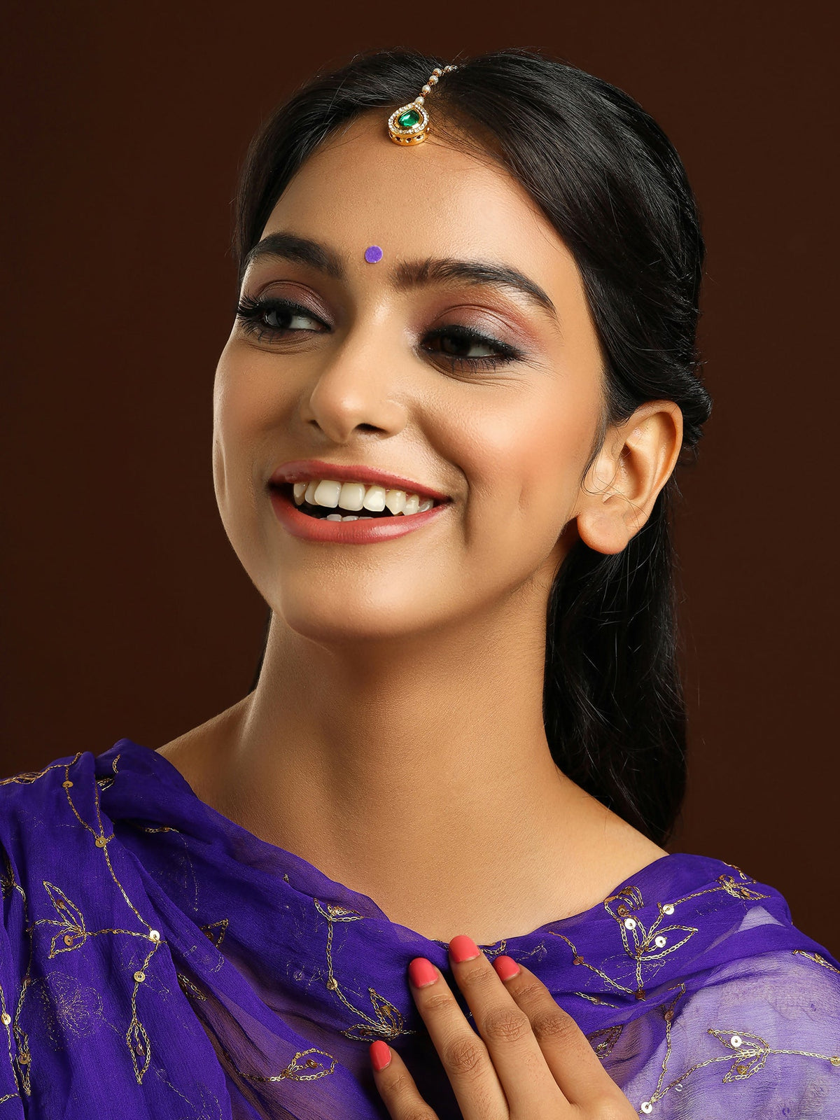 Ruby Raang Green Tear Drop Green Kundan Maang Tikka