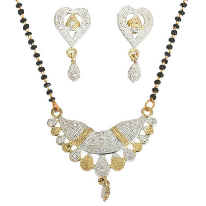 AanyaCentric Gold-Polished Mangalsutra Pendant Earring Set & Silver Plated Anklet