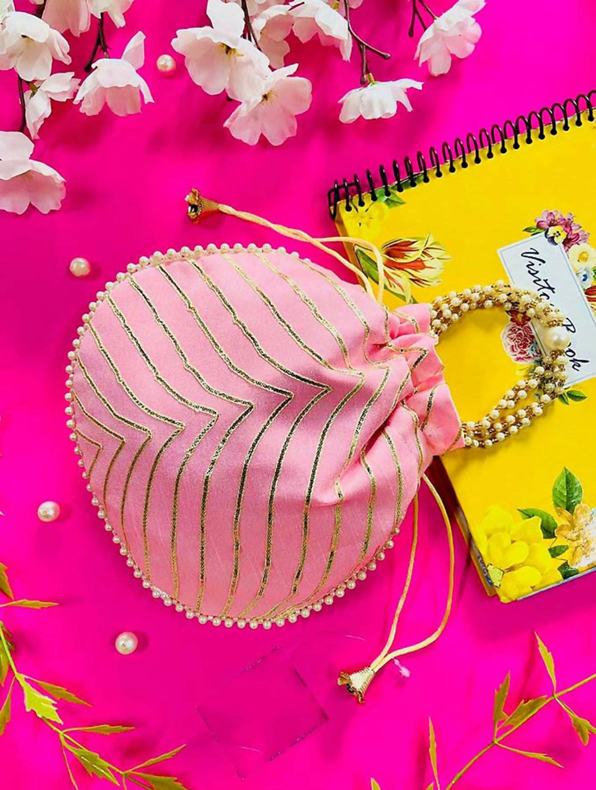 Joban Fashion Pearl Hand Work Potli Bag - Peach