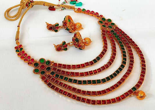 Multicolor Kemp Five Layer Necklace Set