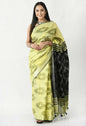 Mominos Fashion Moeza Lemon Yellow & Black Bhagalpuri Handloom Ikat Pure Cotton Saree with unstitched Blouse piece