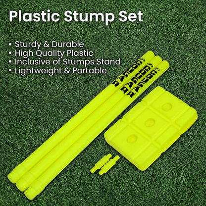 Cougar Plastic Cricket Stumps Set (Portable Plastic Wicket Set) with Stand & Bails