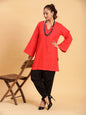 BohoJazz Red Threadwork Kurti with Black Harem Pants Co-ord Set
