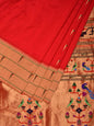 Red Paithani Silk Handloom Saree with Triple Muniya Border Saree - Global Threads