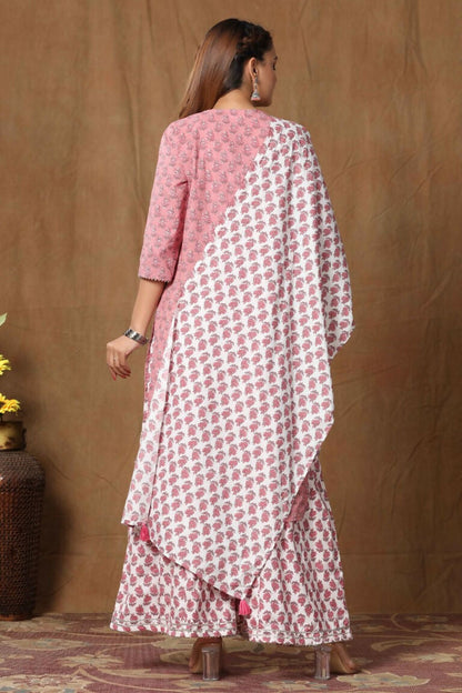 Miravan Women's Cotton Kurta With Palazzo & Dupatta Set