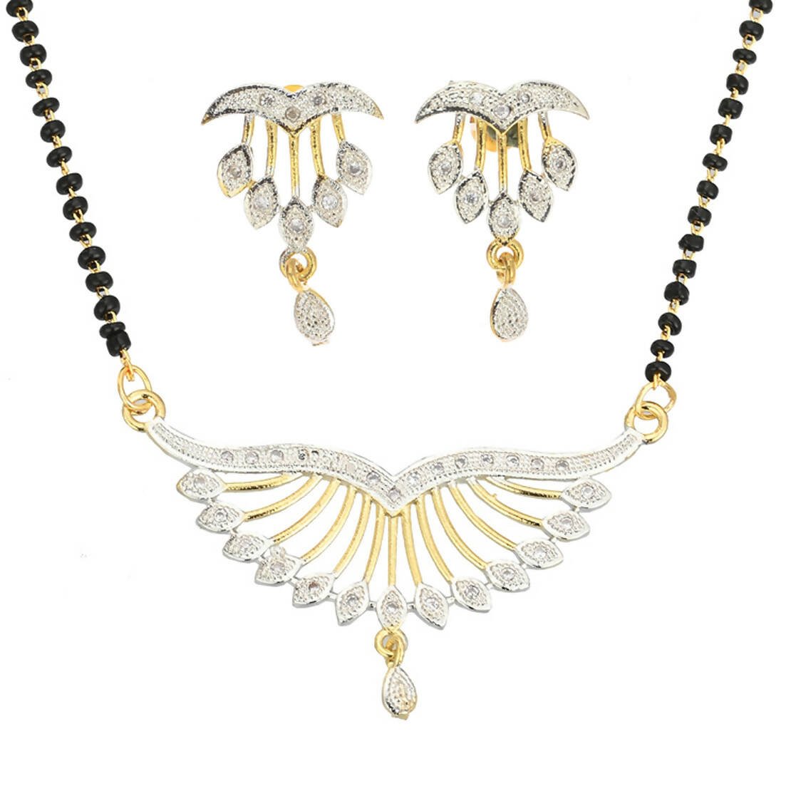 AanyaCentric Gold-Polished Mangalsutra Pendant Earring Set & Silver Plated Anklet