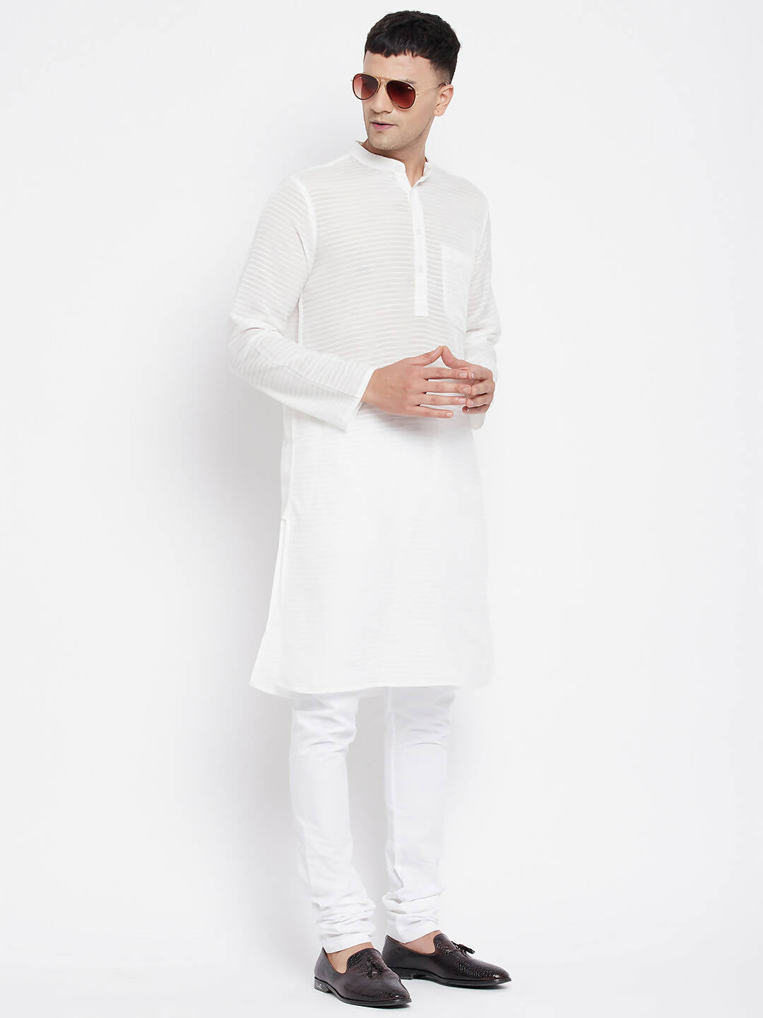 Even Apparels Pure Cotton Men's Kurta With Band Collar in White Color