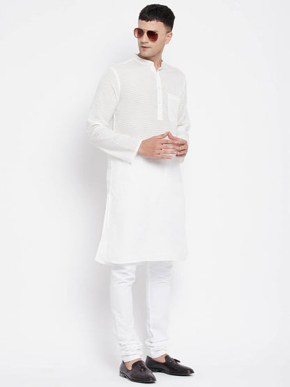 Even Apparels Pure Cotton Men's Kurta With Band Collar in White Color