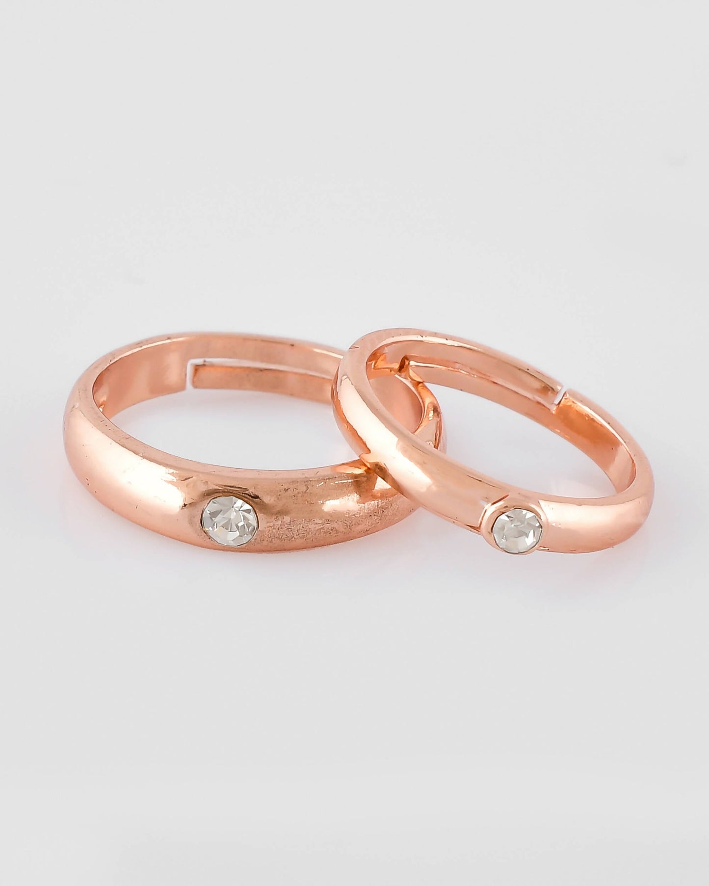 VOJ Stainless Steel Cubic Zirconia Gold-Polished Adjustable Couple Ring Set