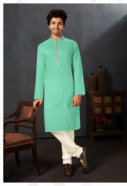 Joban Fashion C.Green Cotton Kurta Pyjama