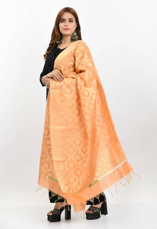 Mominos Fashion Moeza Women's Banarsi Silk All Over Woven Design Peach Dupatta