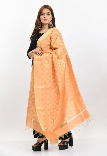 Mominos Fashion Moeza Women's Banarsi Silk All Over Woven Design Peach Dupatta