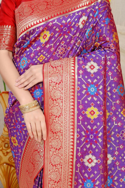 Jyoti Fashion Women's Purple Patola Silk Zari Woven Saree with Blouse