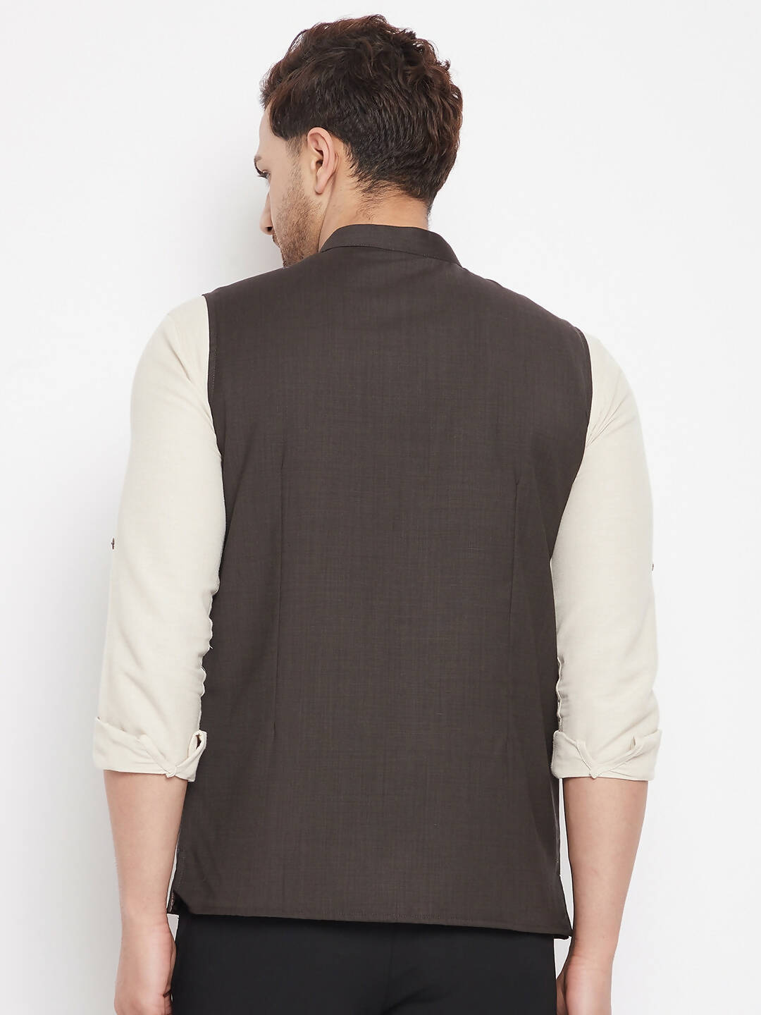Even Apparels Brown Merino Men Woven Nehru Jacket