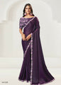Dark Purple Silk Crepe Cord Embroidered With Sequence Work, Moti Work Saree - Norita Nirali